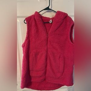 Pink Sherpa hoodie vest